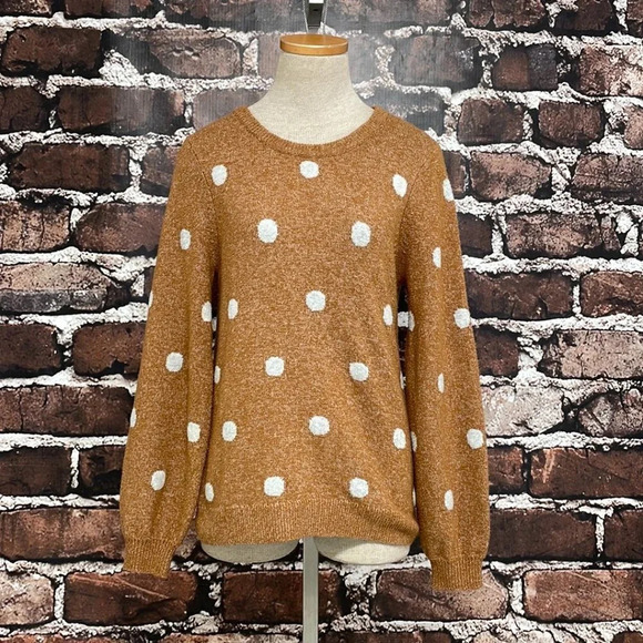 Lucky Brand Sweater Pullover Polka Dot Balloon Sleeves Brown White Size Small S - Picture 5 of 13